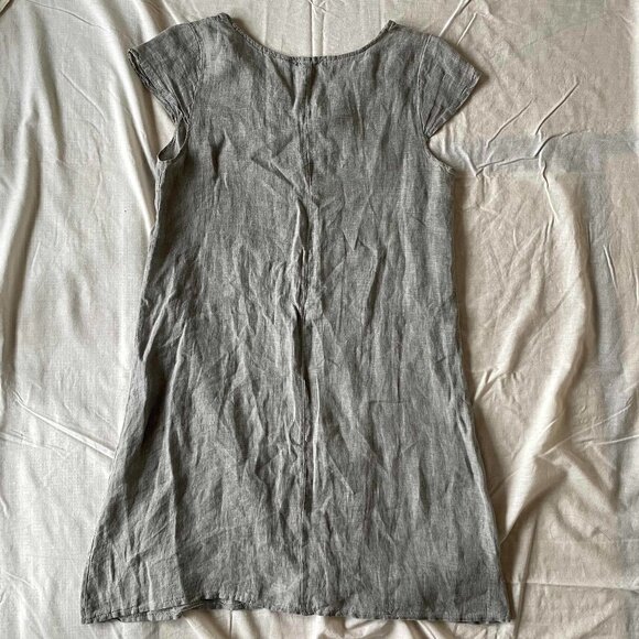 Pisache Linen Soft Grey Relaxed V-Neck Dress Summer - Picture 1 of 5
